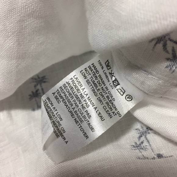 Saks Fifth Avenue 100% Linen Palm Tree Floral Button Up Shirt Men’s L White Blue - Picture 8 of 8